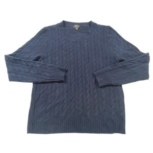 J. Crew Mens Navy Blue 100% Cashmere Cable Knit Crewneck Sweater Size M
